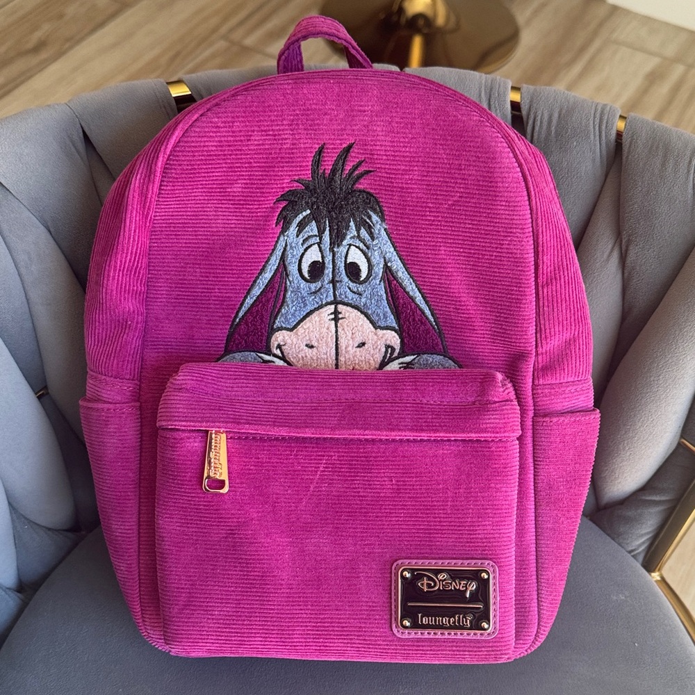 Loungefly Disney Winnie the Pooh Eeyore Cord Magenta Backpack